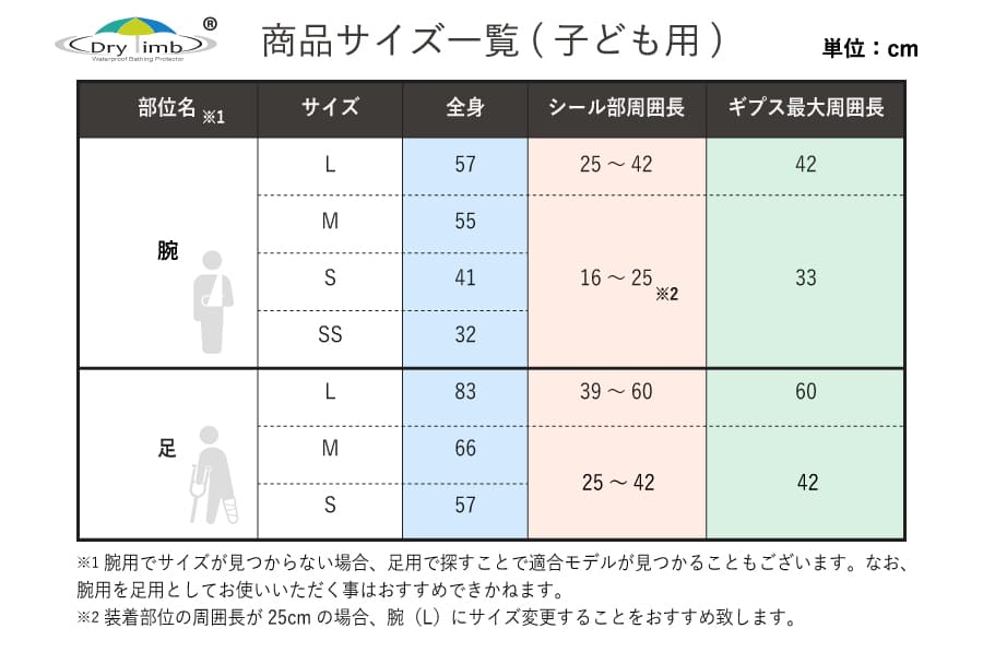 子ども用サイズ一覧表